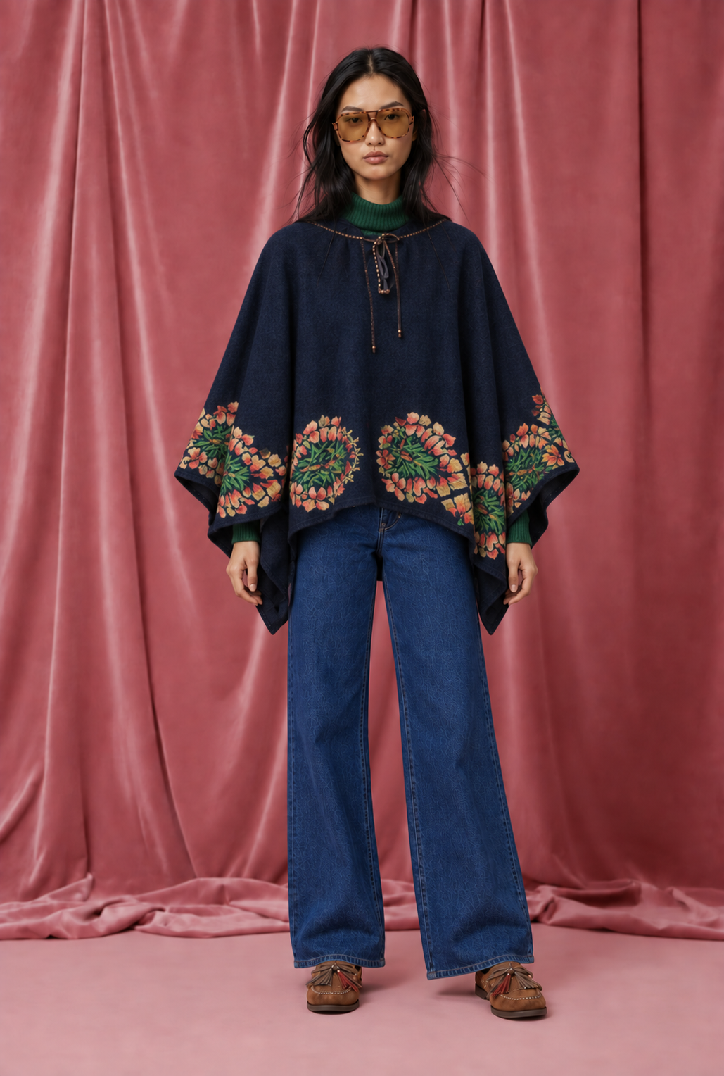 Cape broderies fleurs Chiara - Denim