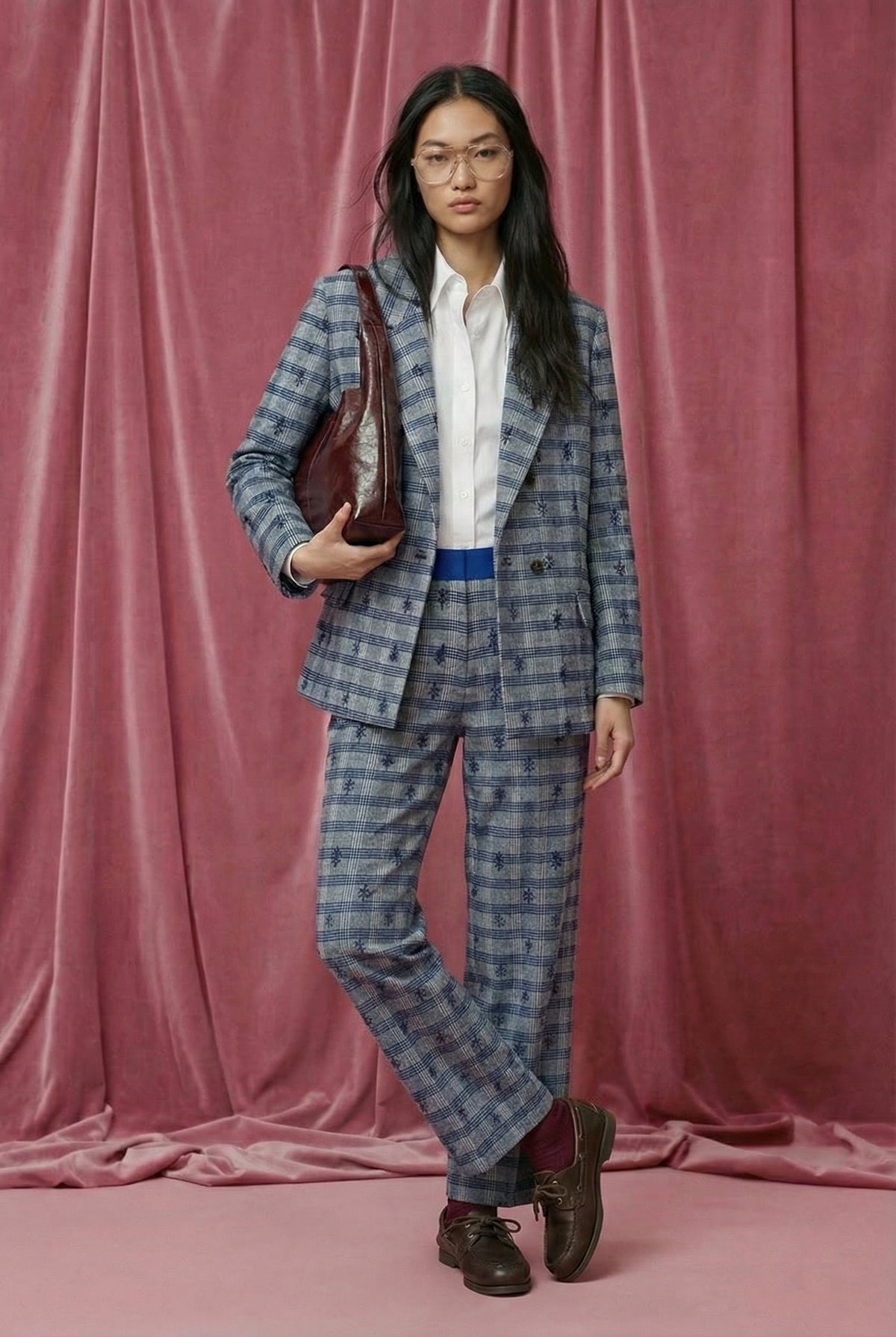 Pantalon en laine Ys - Carreaux Brodés