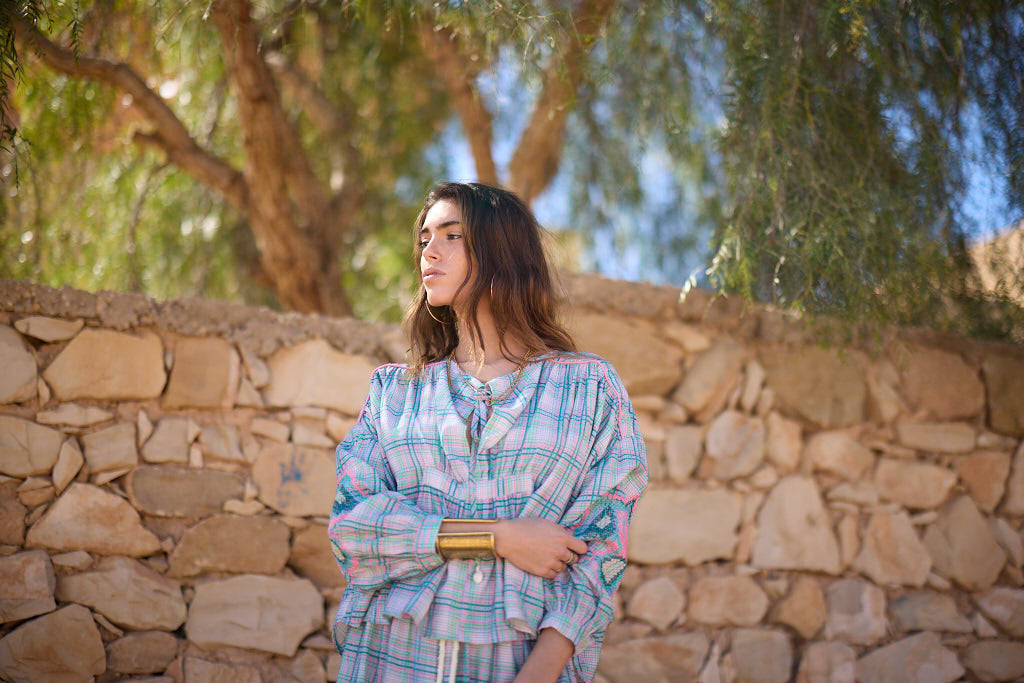 Blouse Kavya - Carreaux Bleu et Rose