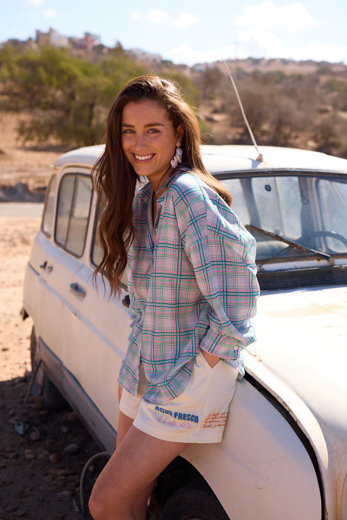 Blouse Kavya - Carreaux Bleu et Rose