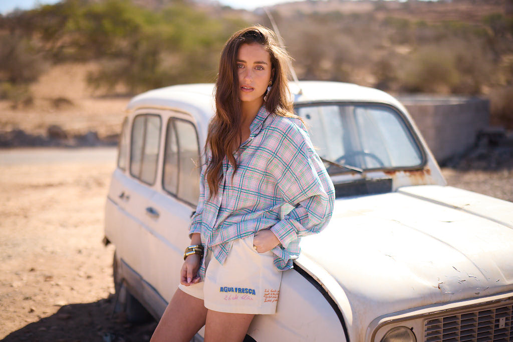 Blouse Kavya - Carreaux Bleu et Rose