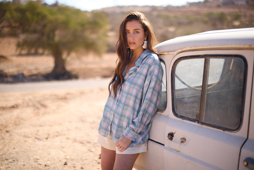 Blouse Kavya - Carreaux Bleu et Rose