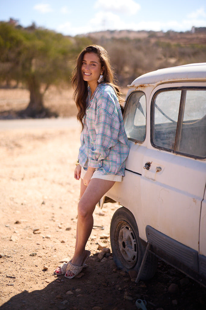 Blouse Kavya - Carreaux Bleu et Rose