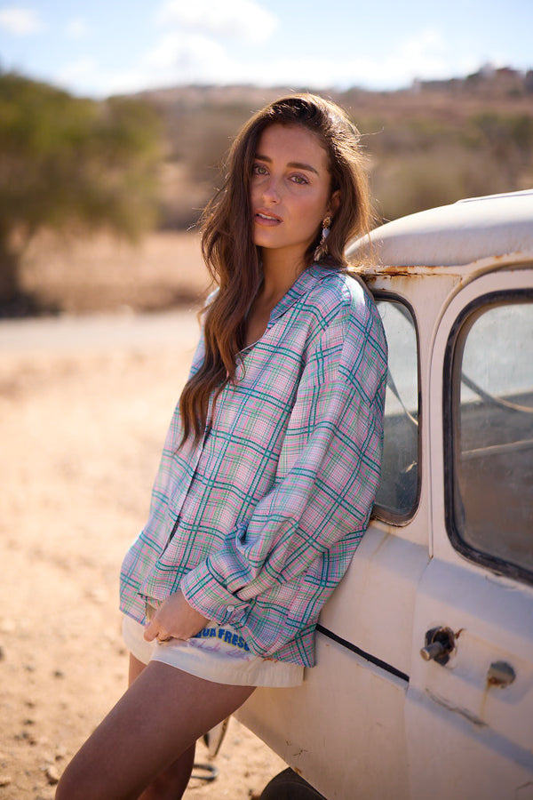 Blouse Kavya - Carreaux Bleu et Rose
