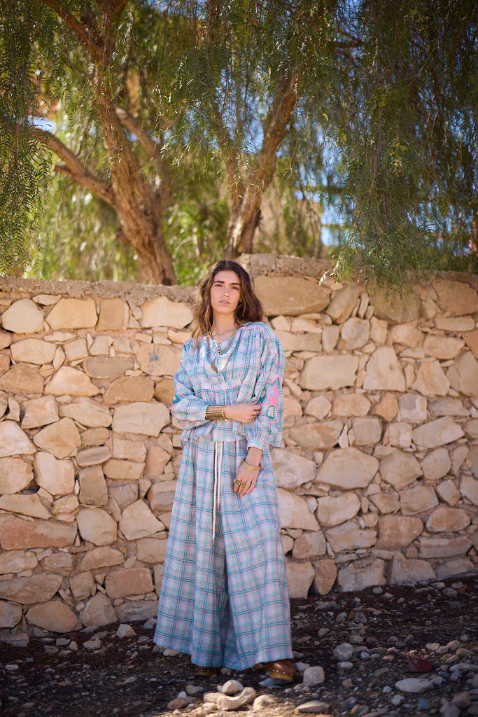 Blouse Kavya - Carreaux Bleu et Rose